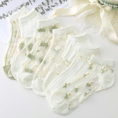 5 Pairs Women Socks Harajuku Summer Cartoon Strawberry Lace Ankle Sock Casual Socks Transparent Elastic School Girl Short Socks