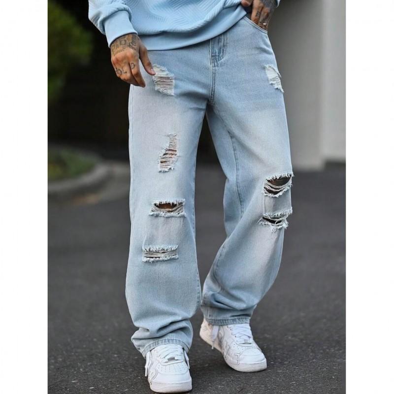 Jeans da uomo 2026 Retro Lavati Usurati Vestibilità Dritta Gamba Larga Casual