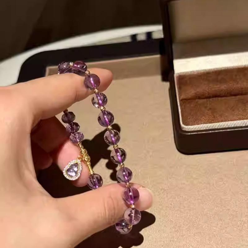 Good Luck on Land Natural Brazilian Amethyst Gourd Bracelet, Light Luxury Niche Exquisite Bracelet for Women, Simple Hand Jewelry Gift