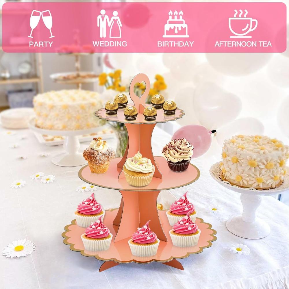 Disposable Three-layer Hot Stamping Paper Cake Stand Birthday Party Supplies Floral Tea Party Wedding Party Cake Decoration