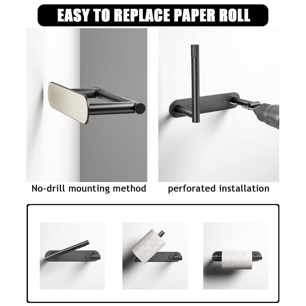 Wall Mounted Toilet Paper Holder Stainless Steel Pivoting Toilet Roll Holder Self Adhesive No Drilling Tissue Roll Holder