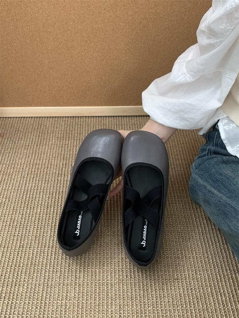 Retro runder Kopf Nische Kreuzband Ballett flacher Mund Einzelne Schuhe Damen 2025 Herbst neu Französische Mary Jane Schuhe