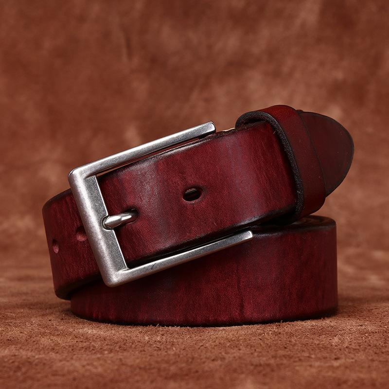 Belt Men's Light Luxury Minimalist Retro Washed Thickened and Extra Thick First Layer Cowhide Stainless Steel All-Match Casual Belt Men