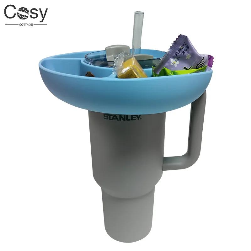 Silicone Snack Bowl Food-Grade Reusable Snack Ring Lightweight Candy Platter with 4 Compartments for Stanley Cup 40oz 30oz