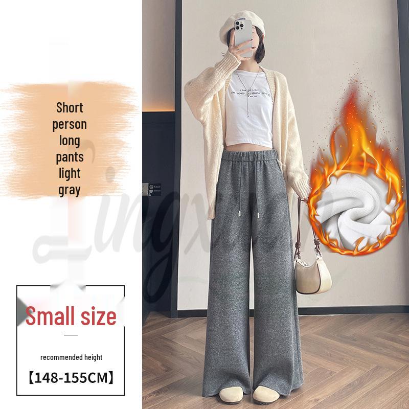 Autumn/Winter 2026 Women's High Waist Slim Fit Wide Leg Floor-Length Pants with Plus Velvet Cashmere.
