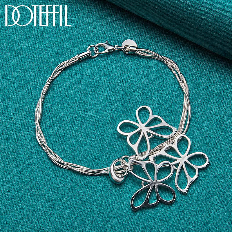 Snake Chain Butterfly Pendant Bracelet 925 Sterling Silver Party Gift Fashion Jewelry