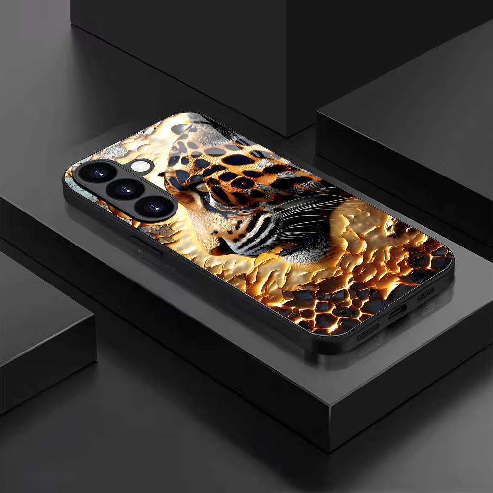 Leopard tiger tempered glass phone case suitable for Samsung Galaxy S26 S25 S24 S22 S21 S20 FE/Ultra/Plus anti fall back cover