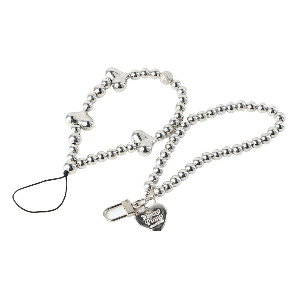 Silver Color Cell Phone Straps Phone Beaded Rope Silver Heart Phone Lanyard Heart Phone Charms