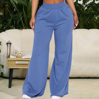Women Casual Pants Solid Color Wide Leg Trousers with Pockets Elastic High Waist Hip Hop Style Long Pants