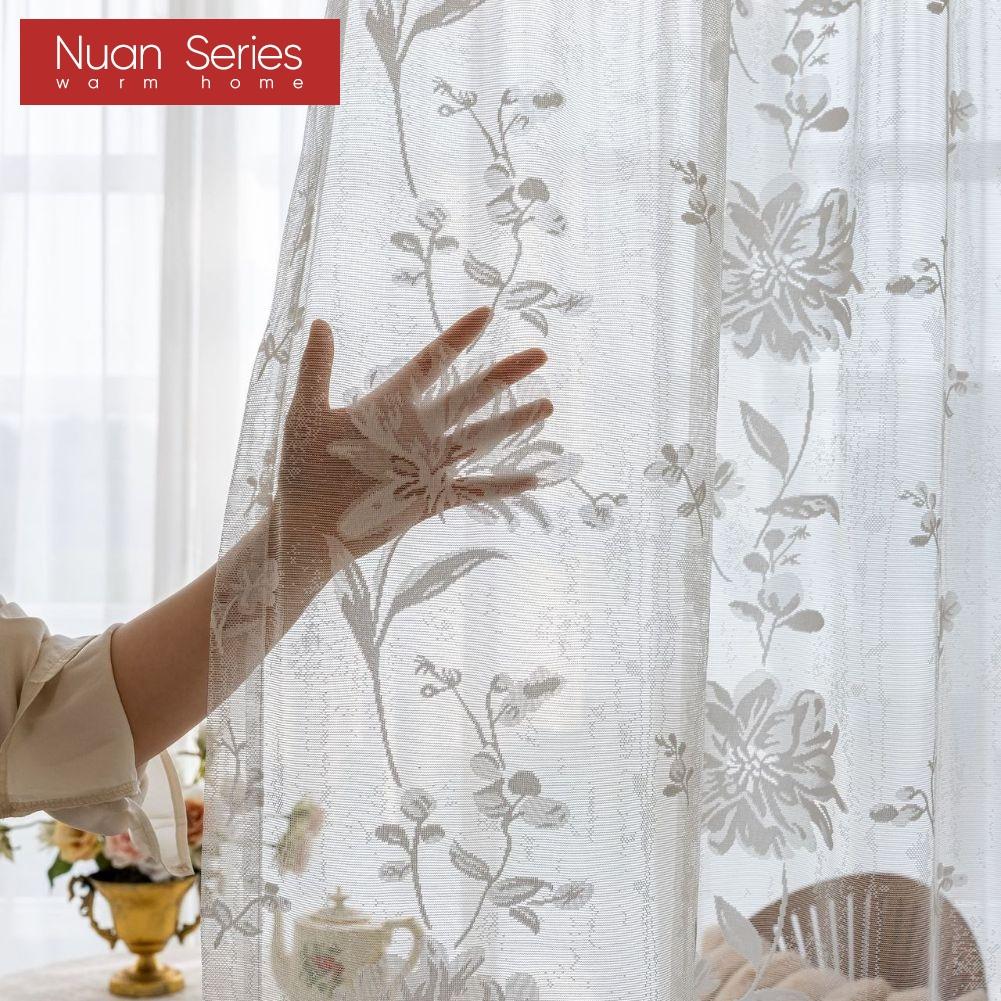 1PC Nuan Series Fresh Summer Style Floral Embroidered Sheer Curtain, Light‑Filtering Tulle for Living Room Bedroom Home Decor