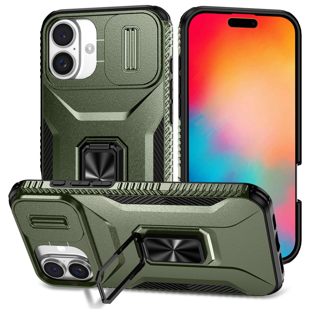 For iPhone 16 Case Camshield Kickstand TPU+PC Anti-Slip Phone Cover