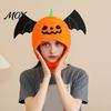 Halloween Costume Headgear Bat Pumpkin Head Hat, Cute Spooky Full Mask for Adults Festive Roleplay Hat Kids, Soft Plush Prop Party Cosplay,