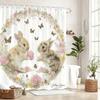 Cute Rabbit & Floral Pattern Polyester Shower Curtain - Lovely Bath Curtain, Charming Bathroom Decor For Home