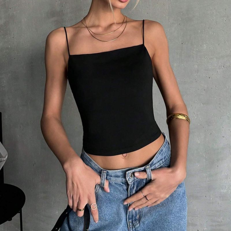 Cross-Border Internet Celebrity Pure Color Spaghetti Strap Flat Tube Top Ice Silk Sling Slim Looking Sexy Short All-Match Vest