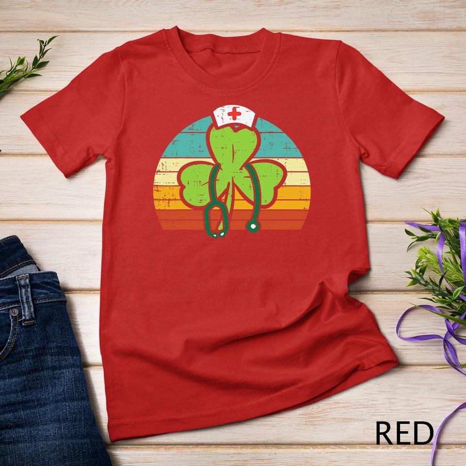 Shamrock Nurse Stethoscope Retro St Patricks Day Nurses RN Unisex T-shirt 7 4XL