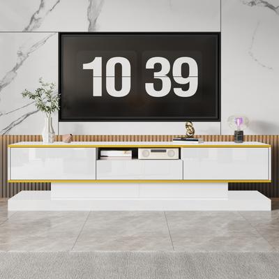 Moderní TV skříňka se třemi zásuvkami a jedním otevřeným prostorem - Vysoký lesk s LED osvětlením měnícím barvu, 180*38*45cm
