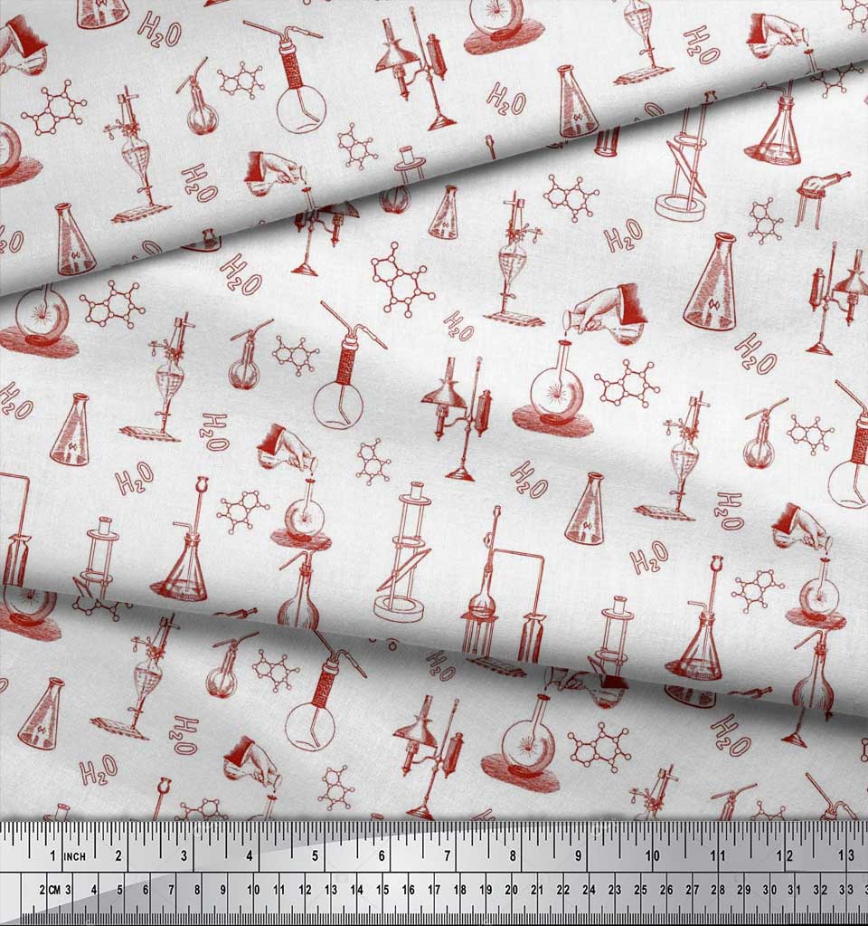Soimoi Japan Crepe Satin Fabric Scientific Lab Equipments Education Theme Fabric Prints By metre 42 Inch