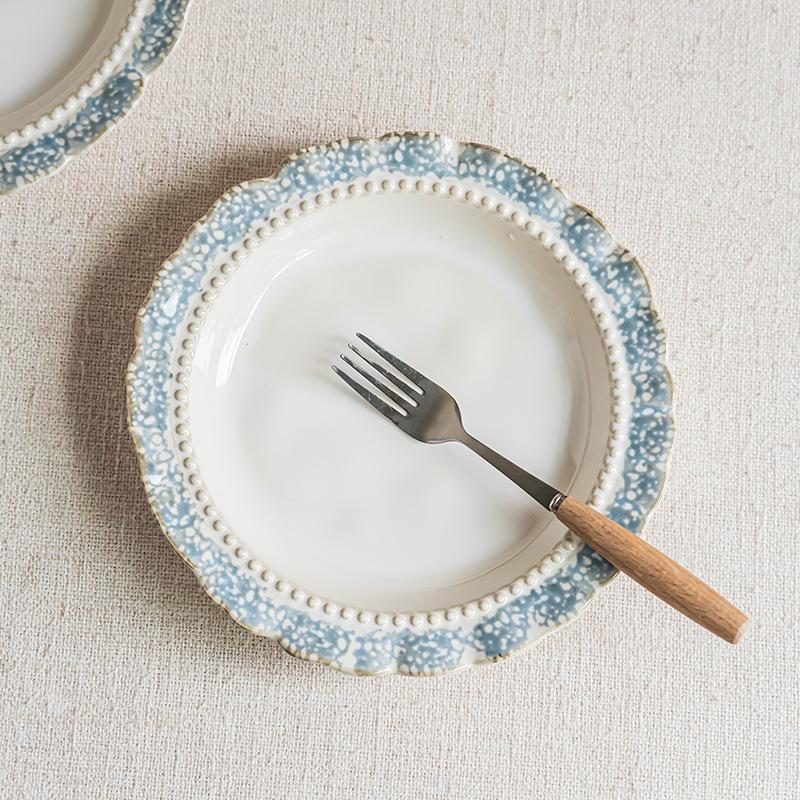 High-Value Ceramic Deep Plate Light Luxury Home Daily Vegetable Plate French Retro Lace Shape Noodles Plate Dim Sum Plate