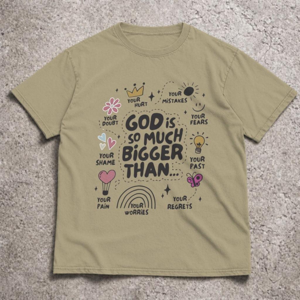 Retro Christian Faith Print Tshirt Unisex Unisex Inspirational Religious Quotes Top Clothes God Is So Much Bigger Than Faith Tshirt