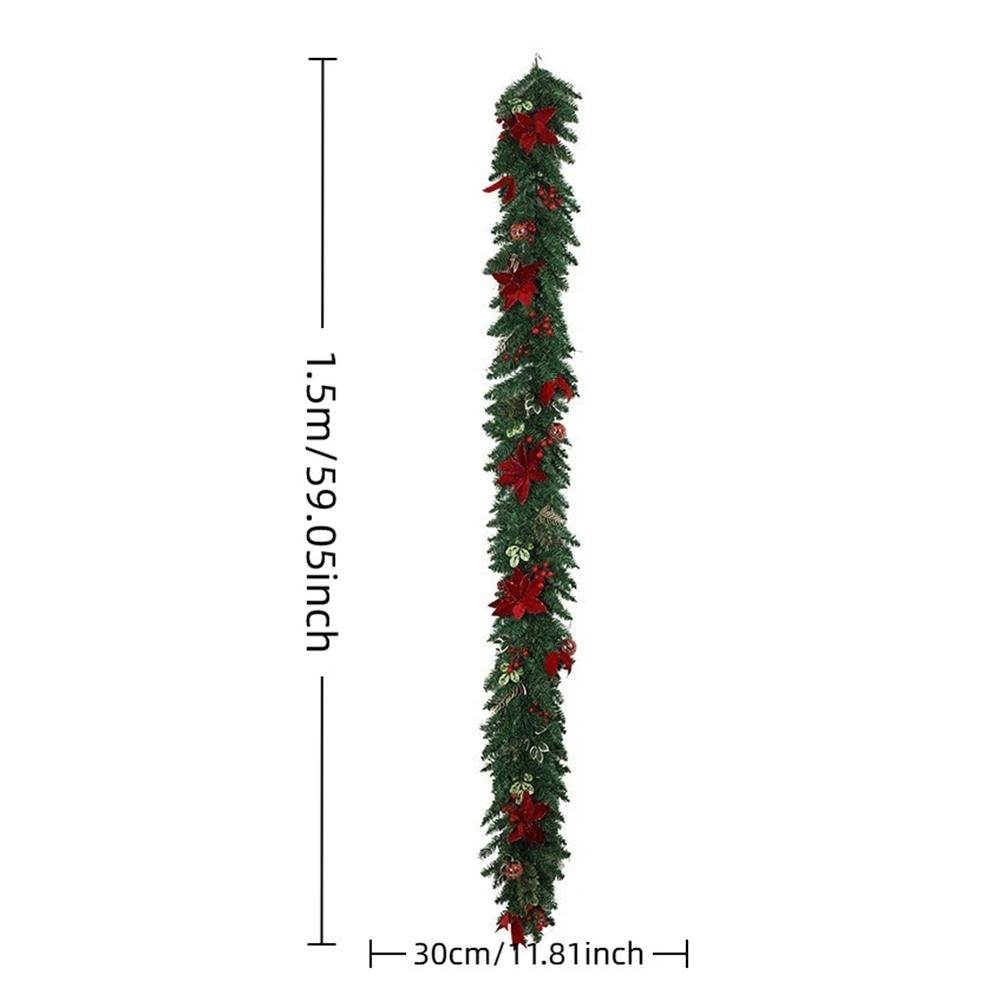 Christmas Decoration Garland 1 5 to 2 7 Meter with Red Poinsettias and Berries for Indoor and Covered Outdoor Use