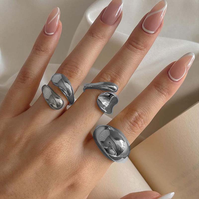 Gold Smooth Geometric Open Rings Set For Women Exaggerated Metal Irregular Thick Chunky Ring Trendy Jewelry Gifts