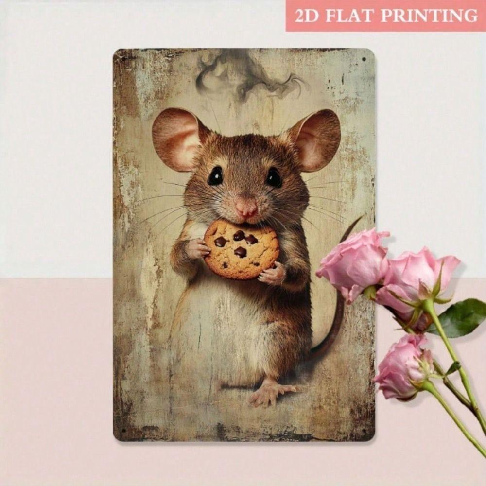 Metal Poster Wall Art Vintage Mouse with Cookie Kitchen Decor