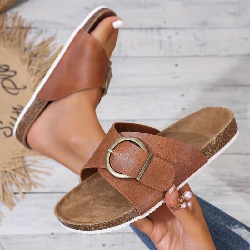 New one-word slippers women's beach open-toed flat-bottomed cool slippers women's large-size women's sandals