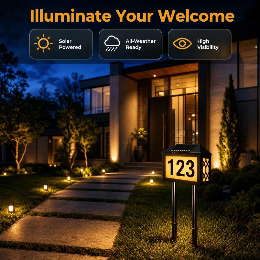 Dual Use Installation Solar LED Address Number Light Stake In-Ground Wall Mount Color Changing LED Lighting Automatic Charging