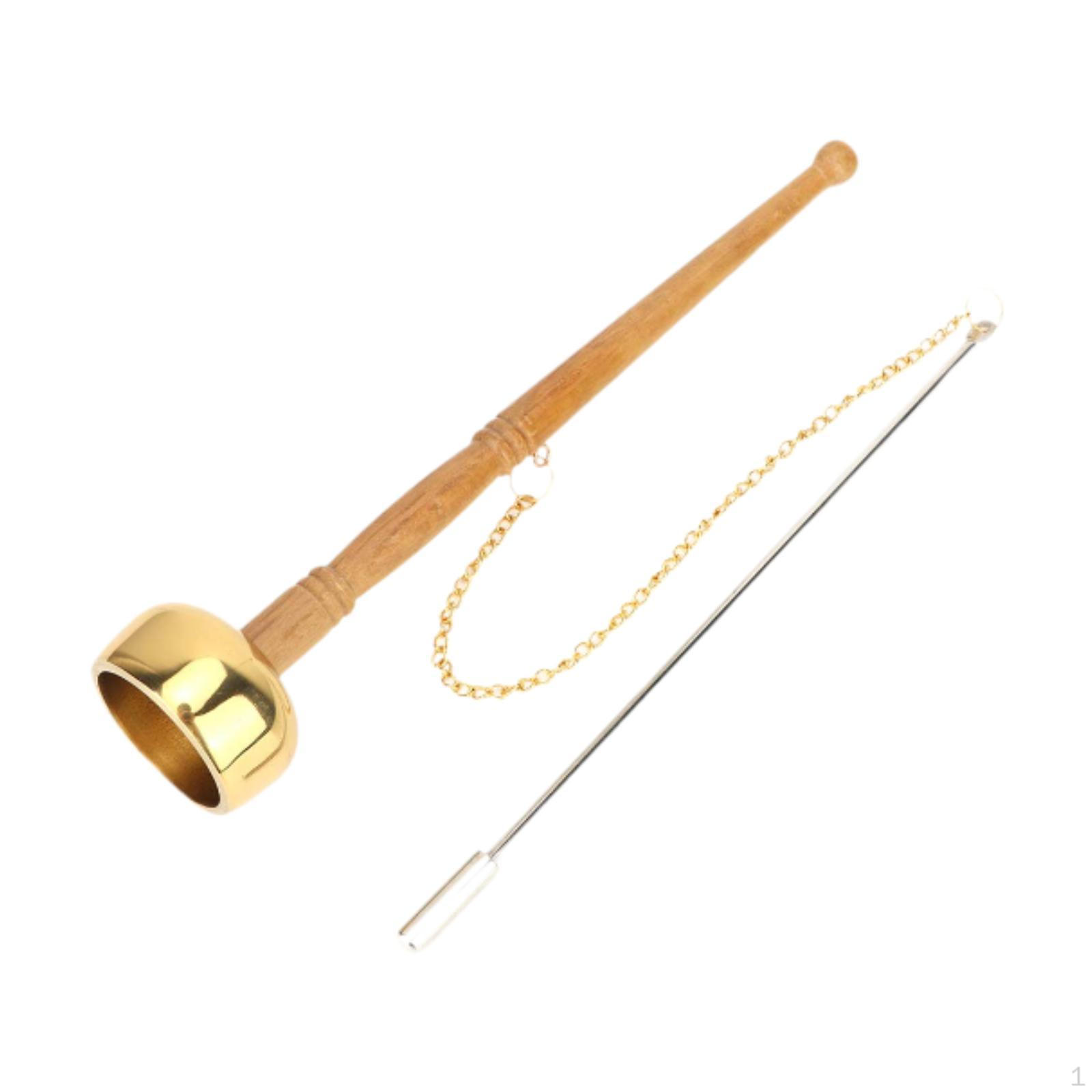

Meditation Prayer Bell Hand Temple Dharma Ritual Utensil Wooden Handle Brass Singing