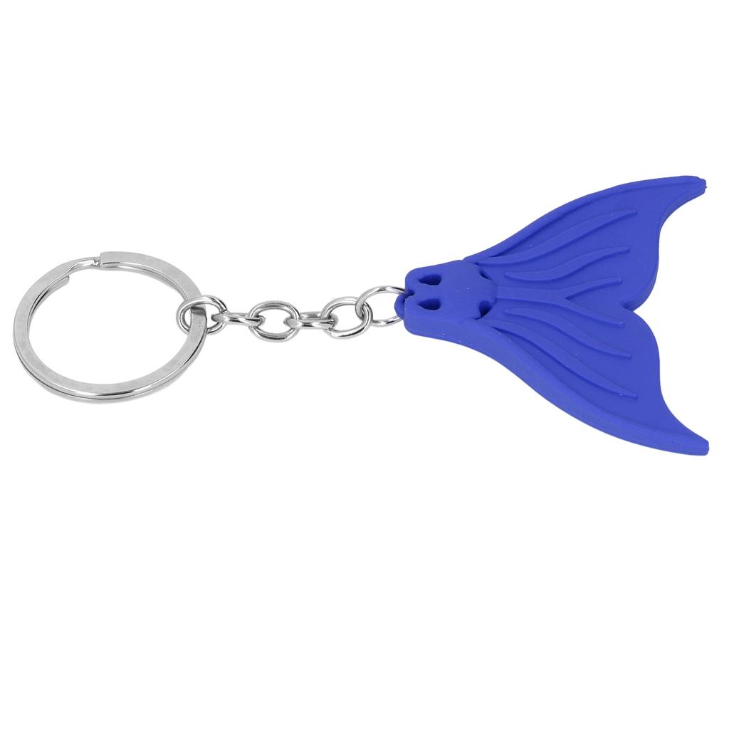 Mermaid Tail Keychain Diving Theme Soft Silicone Keyring Decorative Fish Tail Pendant Dark Blue