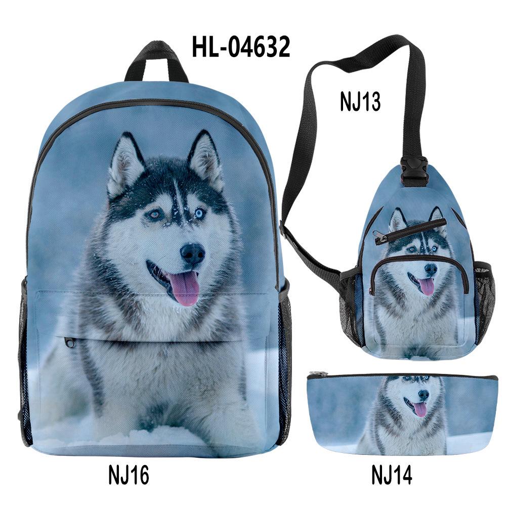 Classico Novità Strano Divertente Cool Husky Stampa 3D 3pz/Set alunno Zaini Scolastici Zaino per Viaggio per Laptop Borsa da Petto Astuccio