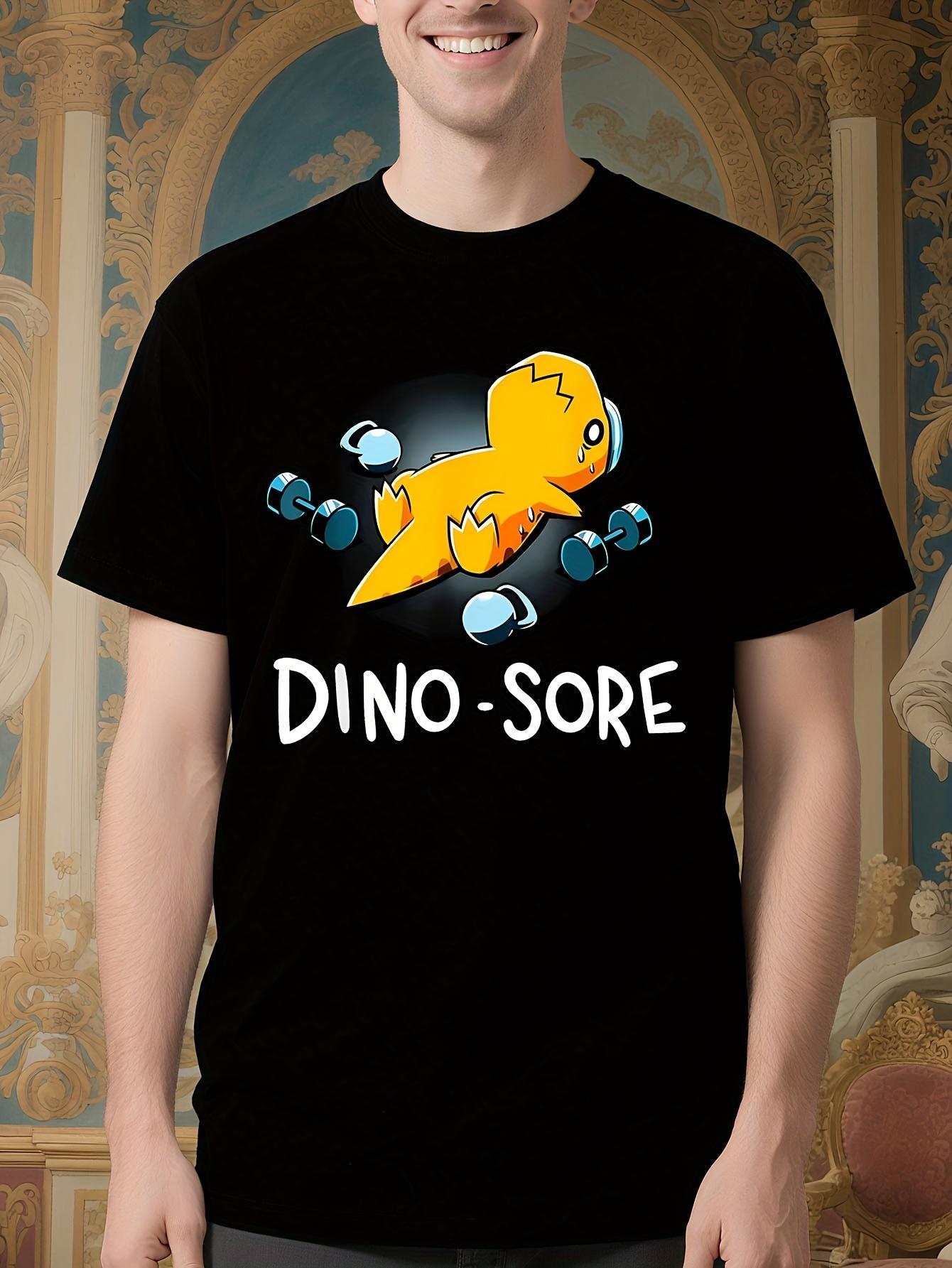 Funny Gym Dinosaur Graphic Tshirt - Black Cotton Tee with... XXXXL