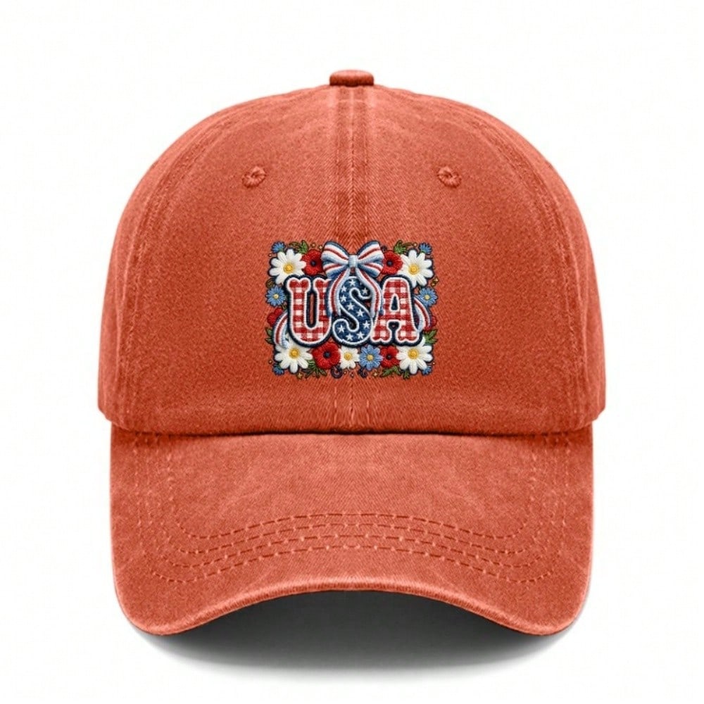 [Vintage USA Baseball Cap] Adult Unisex "USA" Floral Print Adjustable Sun Cap Breathable Curved Brim Streetwear Baseball Hat For Patriotic Holidays &