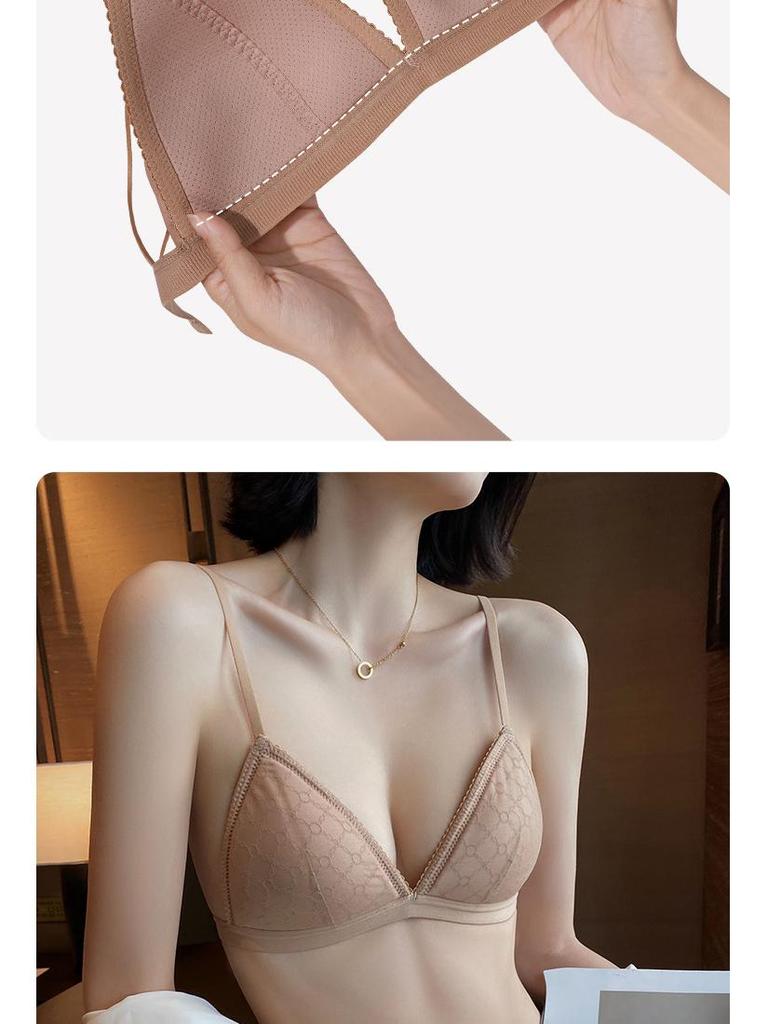 French Triangle Cup Lace Bra: Breathable, Wire-Free, Sexy Back Design for a Small Chest