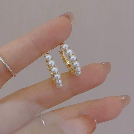 1 Pair Women Hoop Earrings, Snap-On Ear Loop Design Earrings, Imitation Pearl Full Circle Earrings, Large Round Drop Earrings Gift Jewelry