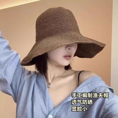 Fine Crochet Handmade Straw Hat Women Travel Foldable Sun Hat Sun Protection Seaside Travel Show Face Small Bucket Hat