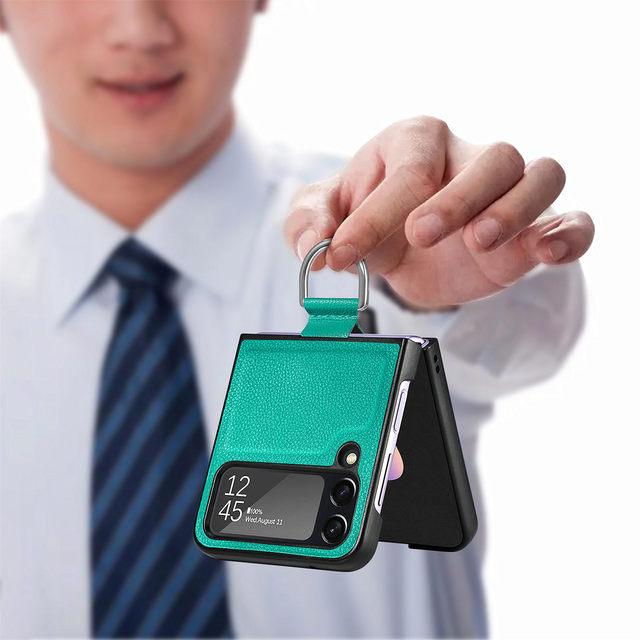 Präzise Aussparungen für die matte Leder-Telefonhülle für Samsung Galaxy Z Flip 4 5g Flip4 Flip3 Flip 3 Fingerring-Handyhülle