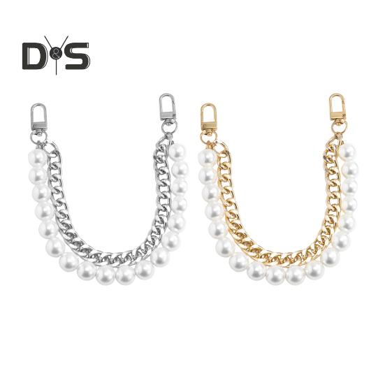 Bag Chain Replacement Handles with Clips Double-layered Faux Pearl Thick Chain Shoulder Bag Decoration Strap Detachable Handbag DIY Chain Craft