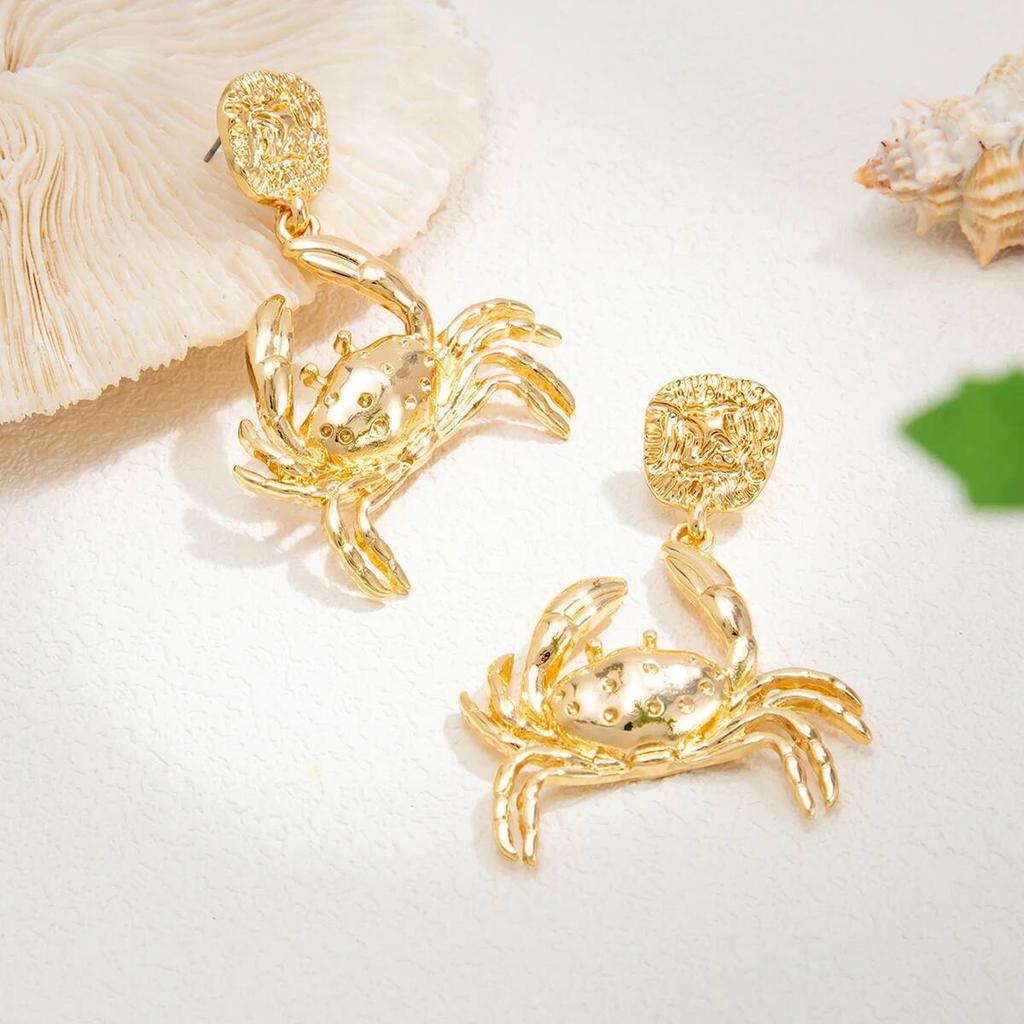 SHIXIN Exaggerated Crab Drop Earrings for Women Creative Exquisite Ocean-Style Beach Metal Dangle Earrings Party Jewelry Gift