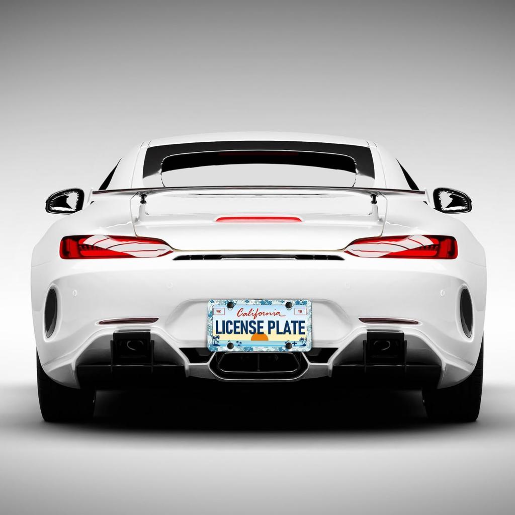 HCSS Blue Hibiscus Flower License Plate Frames - 2 Pack Tropical Hawaii Floral License Plate Holder, Aluminum Metal Rust-Proof Waterproof Car