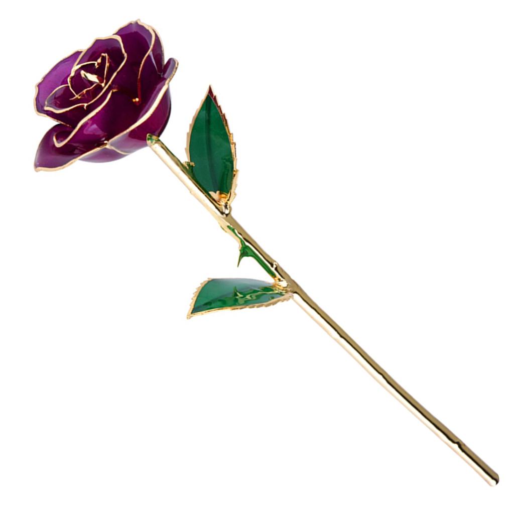 Real Purple Rose 24K Gold Dipped Preserved Flower Gifts with Stand for Valentines Day Anniversary