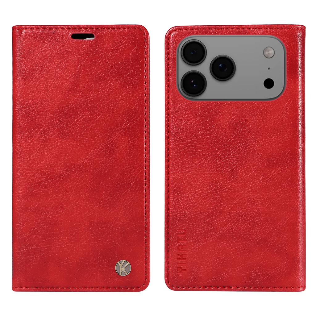 For iPhone 17 Pro Max Wallet Case YIKATU YK-006 Magnetic Closure Leather Phone Cover Litchi Texture