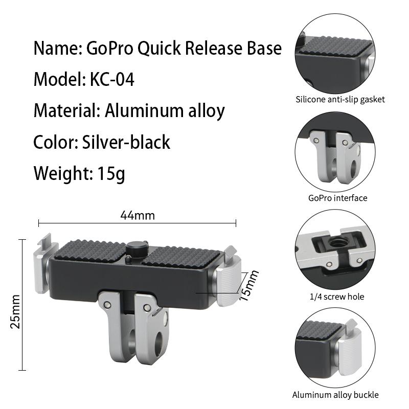 Sports Camera Magnetic Bracket Adapter Selfie Stick, Snap on Magnetic Quick Release Plate, 1/4 Thread Adapter for Sports Camera
