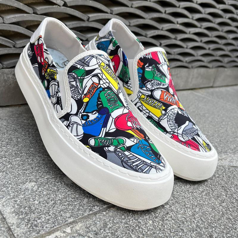 Fashion Summer Fashion New Men's Charm Graffiti Pattern Canvas Shoes Male Breathable Casual Loafers Walking Sneakers Flats