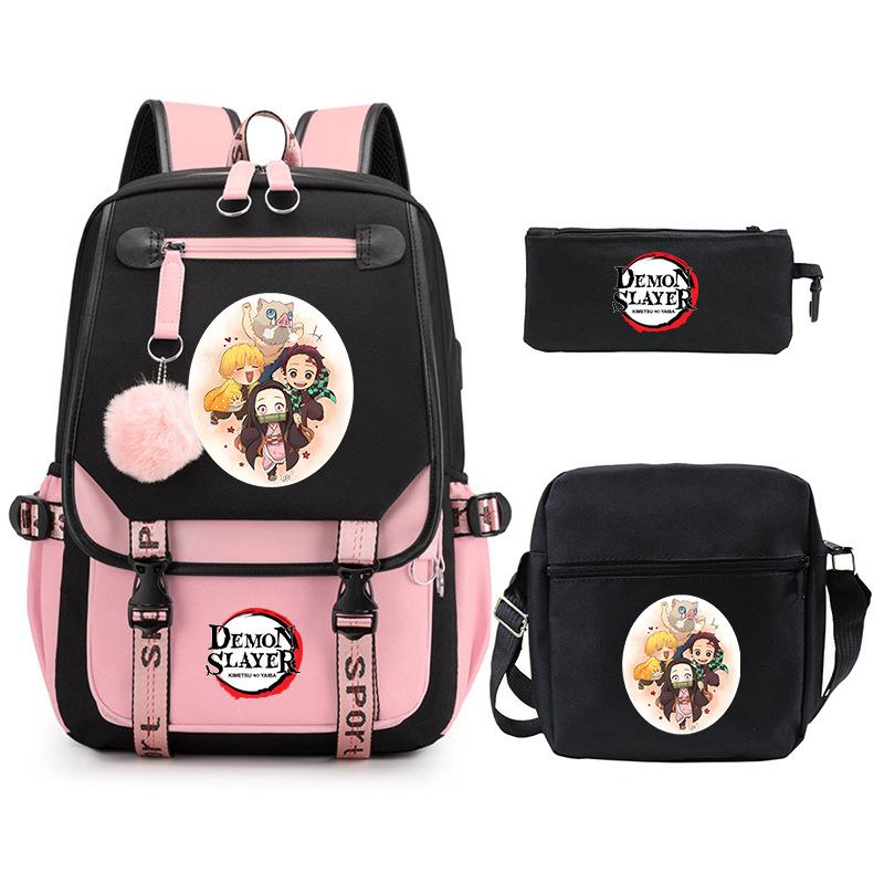 Riman peripheral printing fashion backpack cross-border campus primary and secondary school students schoolbag shoulder bag pencil bag three-piece set