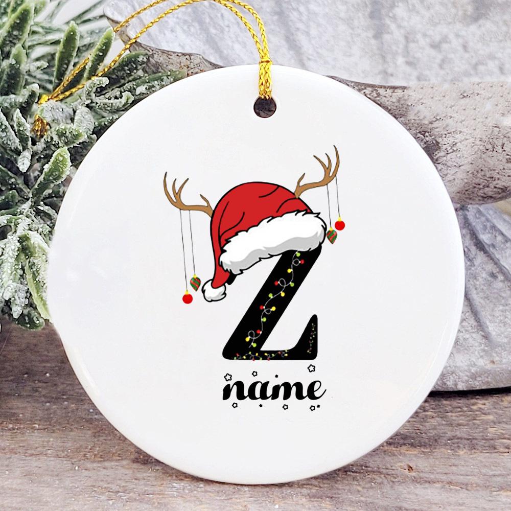 Baby's Christmas Ornament Personalized Initial with Name Ceramic Bauble Gift for Newborn Present for Baby Custom Xmas Decoration