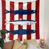 Striped Pattern with Blue Fish Illustration Patterned Tapestry Decorative Wall Hanging, Home Bedroom Living Room Decor