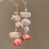 Silver Needle Pink Flower Fringed Vacation Style Earrings Summer Sweet Delicate Stud Earrings Small Fresh Design Earrings Women