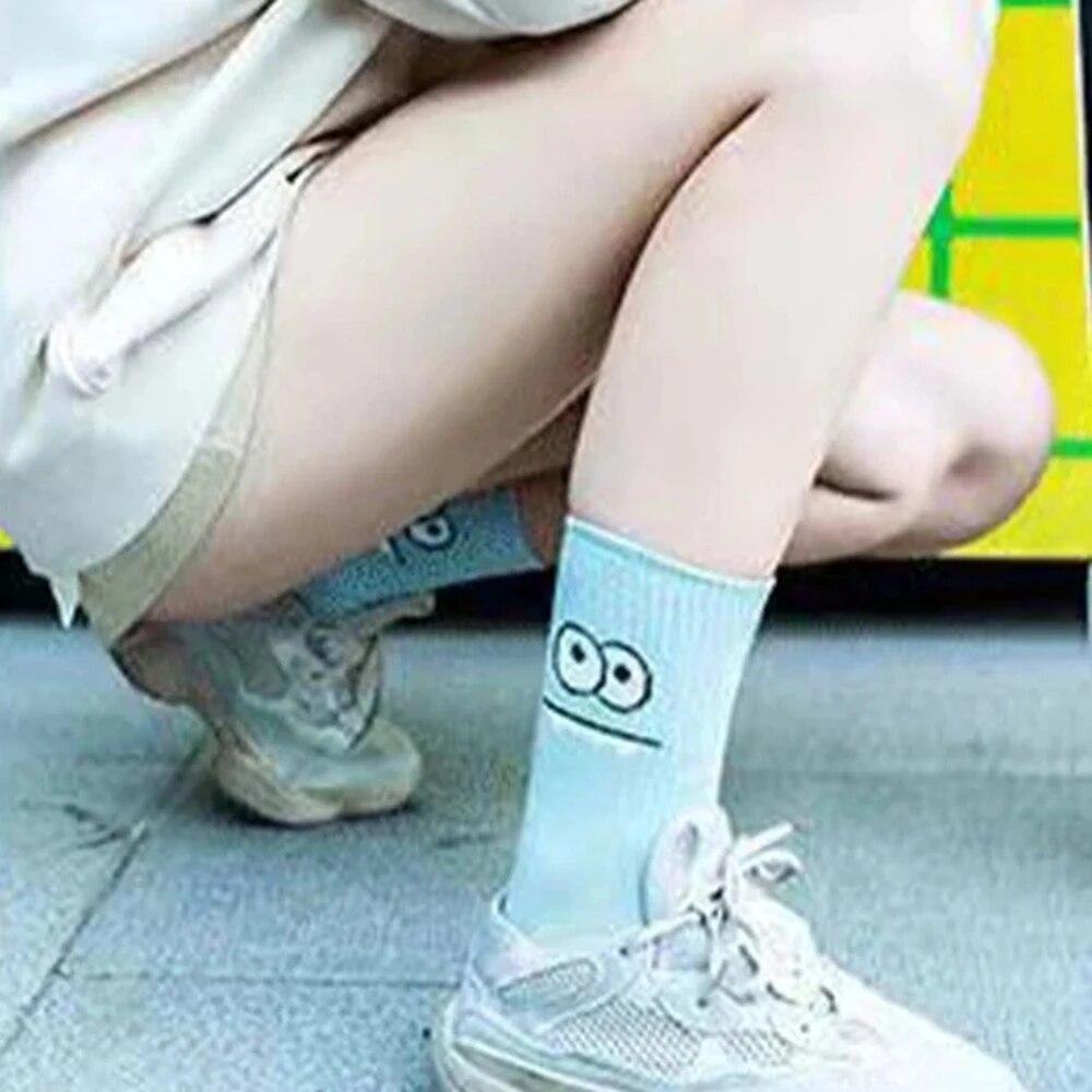 5 Pairs Women's Cute Expression Printed Ankle Socks Comfort Interesting Spring Autumn Medium Tube Sock Kawaii Girls' Short Socks