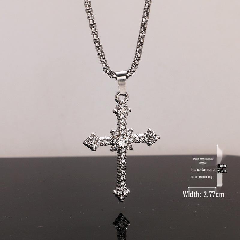 Trendy Cross-Border Rhinestone Pendant Necklace: Unisex Hip-Hop Style Stainless Steel Chain.